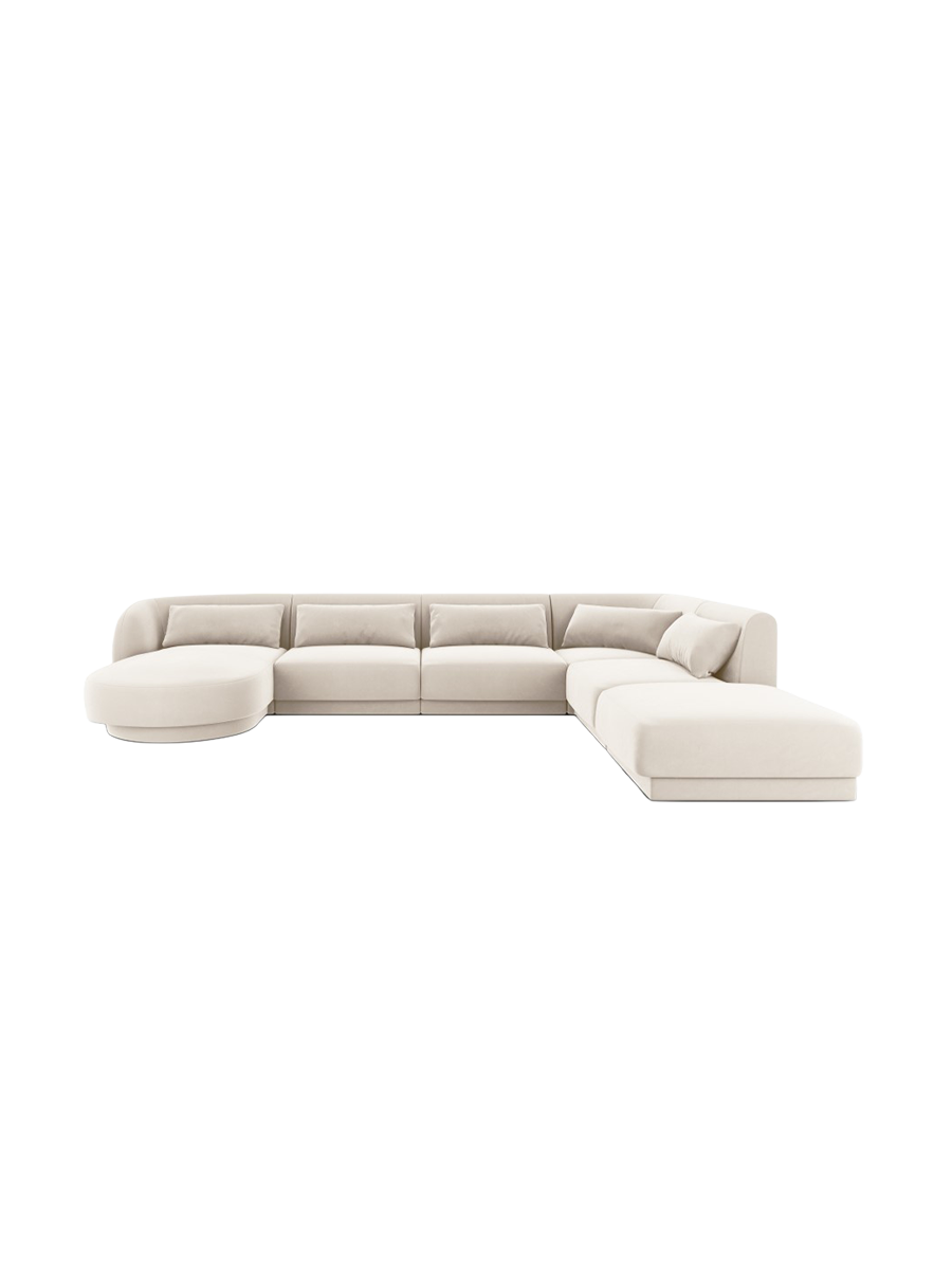 
6-Seater Designer Panorama Sofa "Tulum" - Light Beige Velvet / long side right