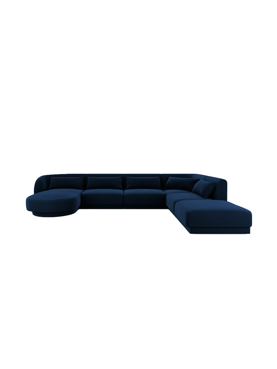 
6-Seater Designer Panorama Sofa "Tulum" - Velvet Royal Blue / long side right
