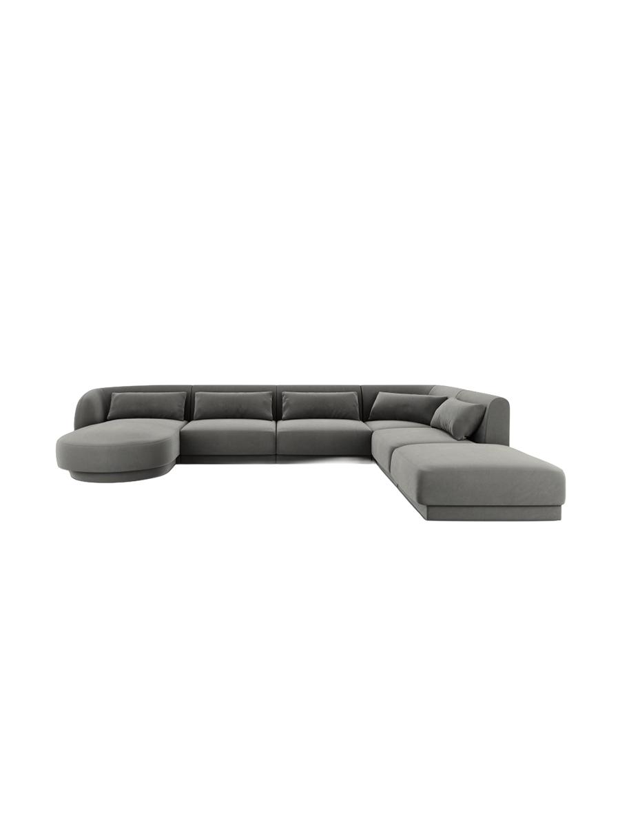 
6-Seater Designer Panorama Sofa "Tulum" - Velvet Light Grey / long side right