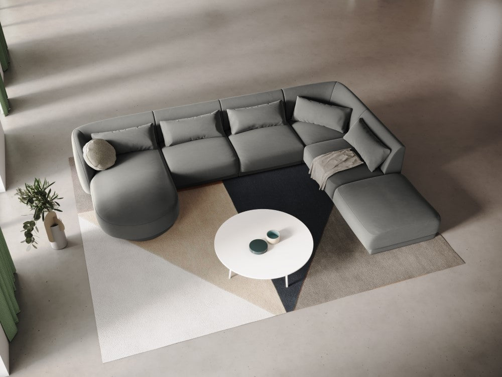 
6-Seater Designer Panorama Sofa "Tulum" - Velvet Light Grey / long side right
