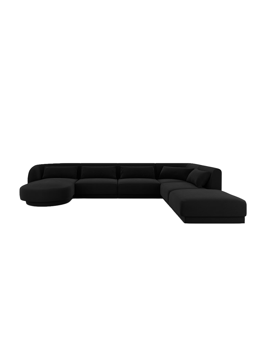 
6-Seater Designer Panorama Sofa "Tulum" - Velvet Black / long side right
