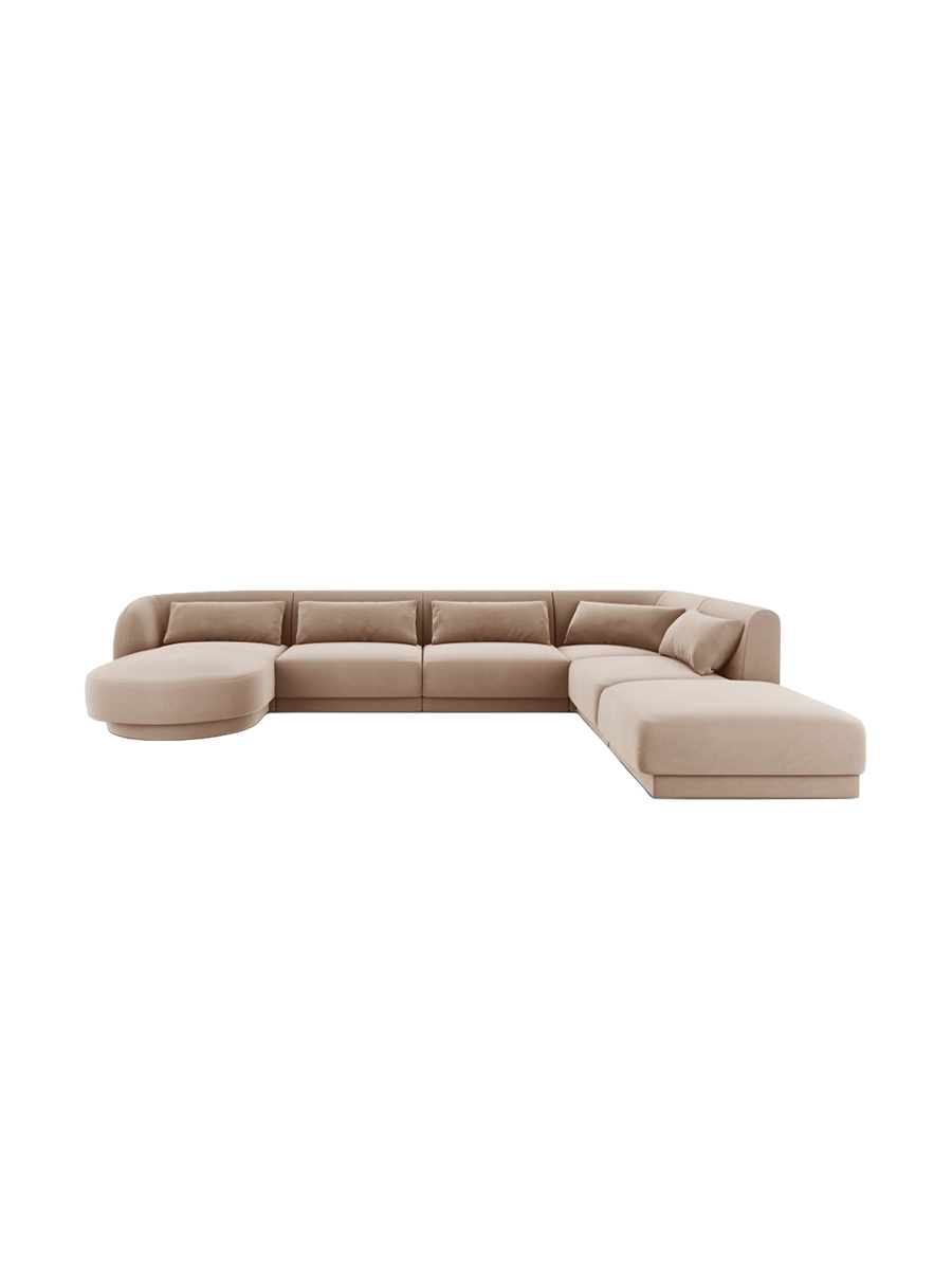 
6-Seater Designer Panorama Sofa "Tulum" - Velvet Beige / long side right