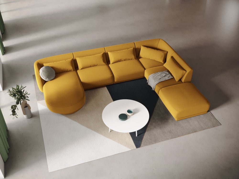 
6-Seater Designer Panorama Sofa "Tulum" - Velvet Mustard Yellow / long side right