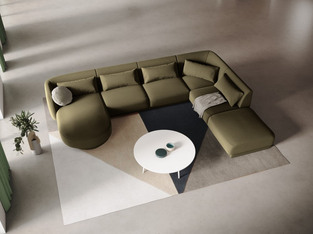 
6-Seater Designer Panorama Sofa "Tulum" - Velvet Olive Green / long side right