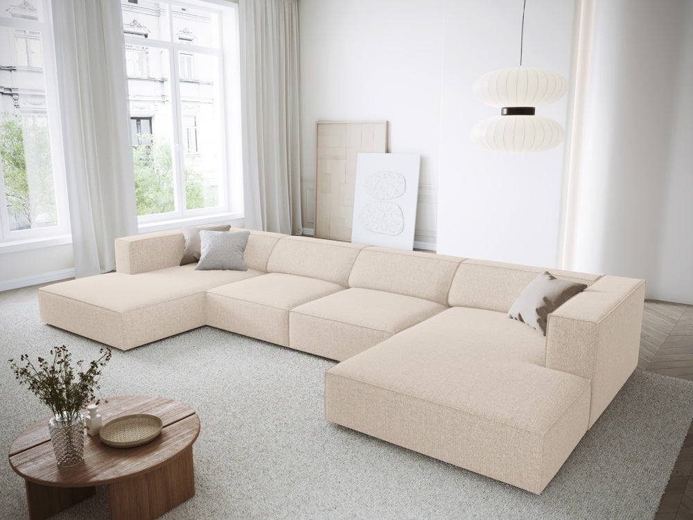 
6-Seater Designer Panorama Sofa "Arendal" - Chenille Light Beige