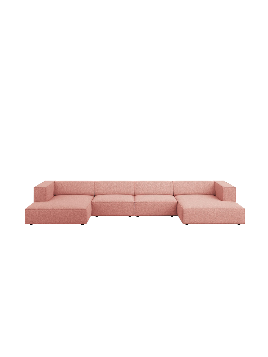 
6-Seater Designer Panorama Sofa "Arendal" - Chenille Pink