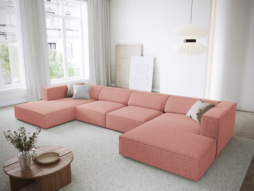 
6-Seater Designer Panorama Sofa "Arendal" - Chenille Pink