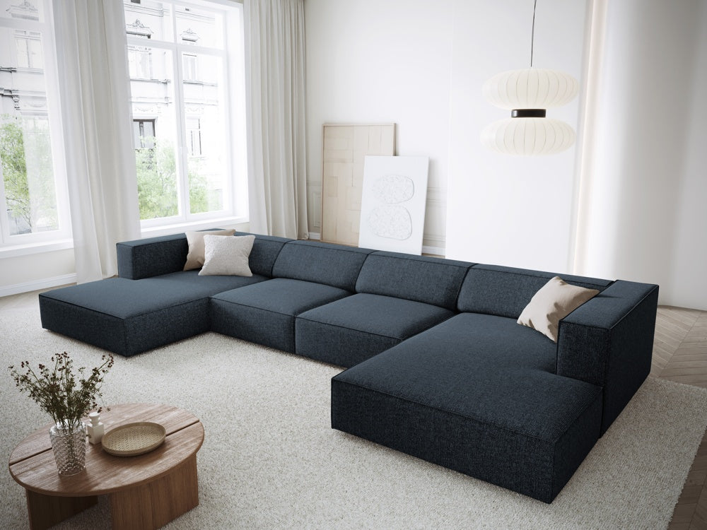 
6-Seater Designer Panorama Sofa "Arendal" - Chenille Royal Blue