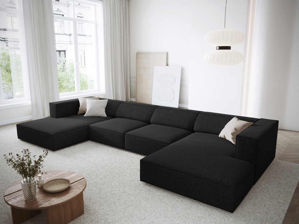 
6-Seater Designer Panorama Sofa "Arendal" - Chenille Black