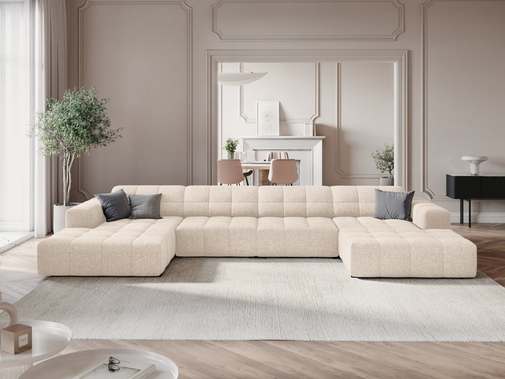 
6-Seater Designer Panoramic Sofa "Chicago" - Chenille Light Beige