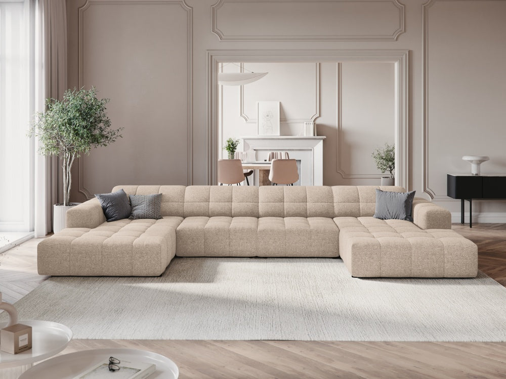 
6-Seater Designer Panoramic Sofa "Chicago" - Chenille Beige