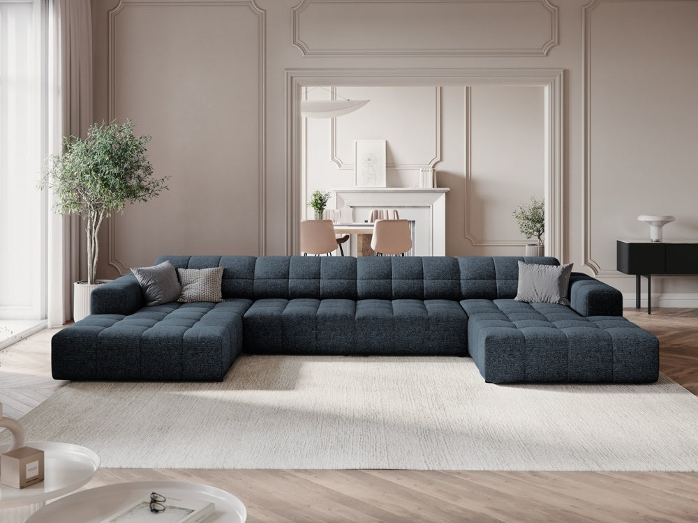 
6-Seater Designer Panoramic Sofa "Chicago" - Chenille Royal Blue