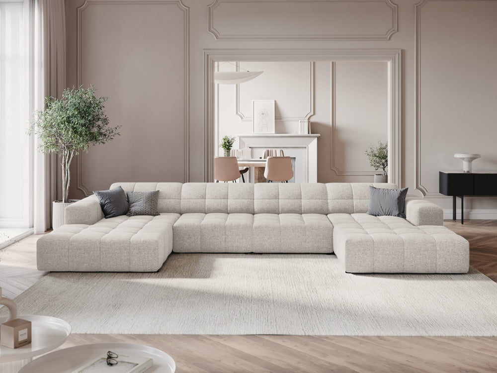 
6-Seater Designer Panoramic Sofa "Chicago" - Chenille Light Grey