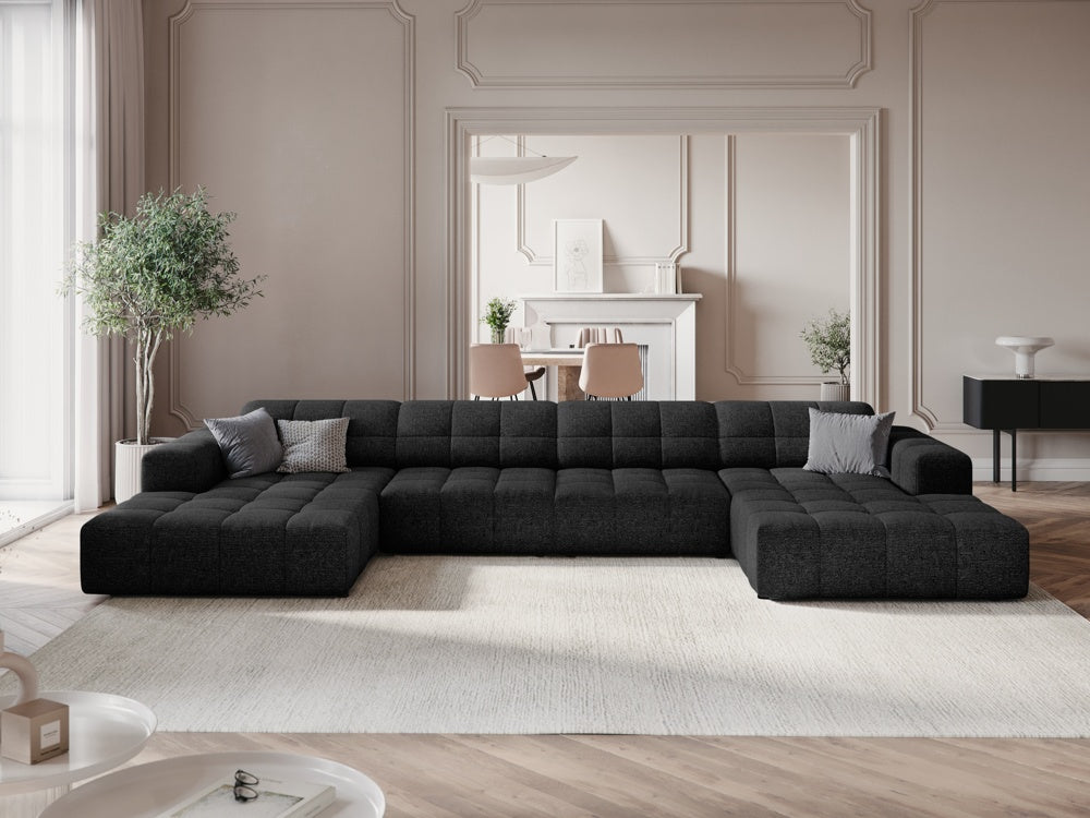 
6-Seater Designer Panoramic Sofa "Chicago" - Chenille Black