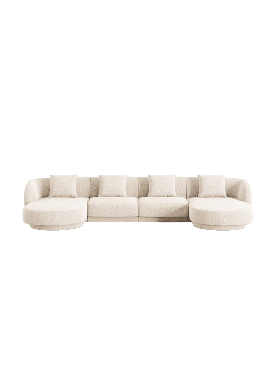 
5-Seater Designer Panoramic Sofa "Tulum" - Chenille Light Beige
