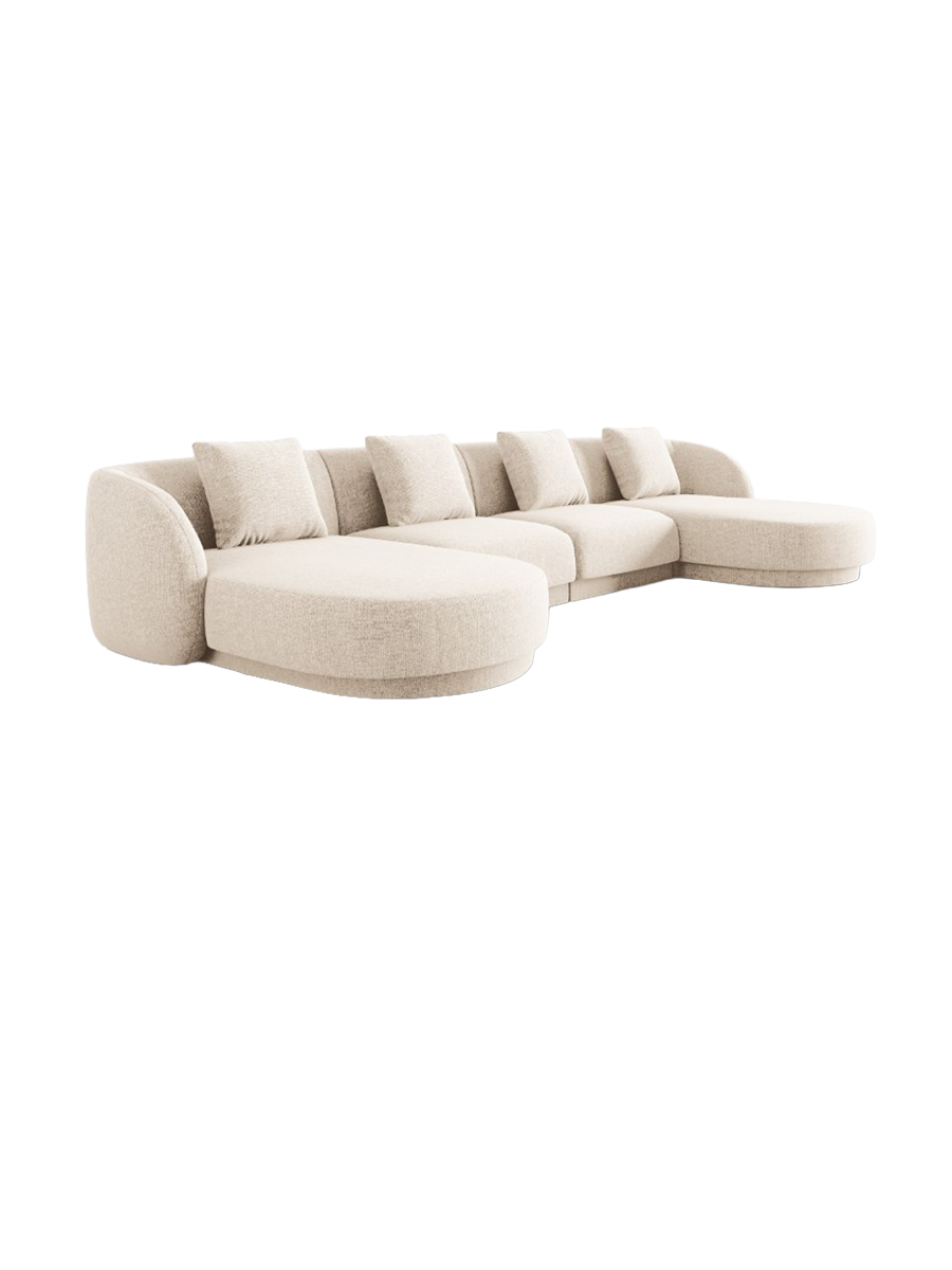 
5-Seater Designer Panoramic Sofa "Tulum" - Chenille Light Beige