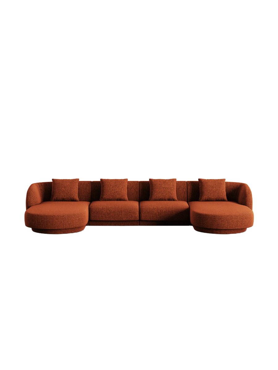 
5-Seater Designer Panoramic Sofa "Tulum" - Chenille Terracotta