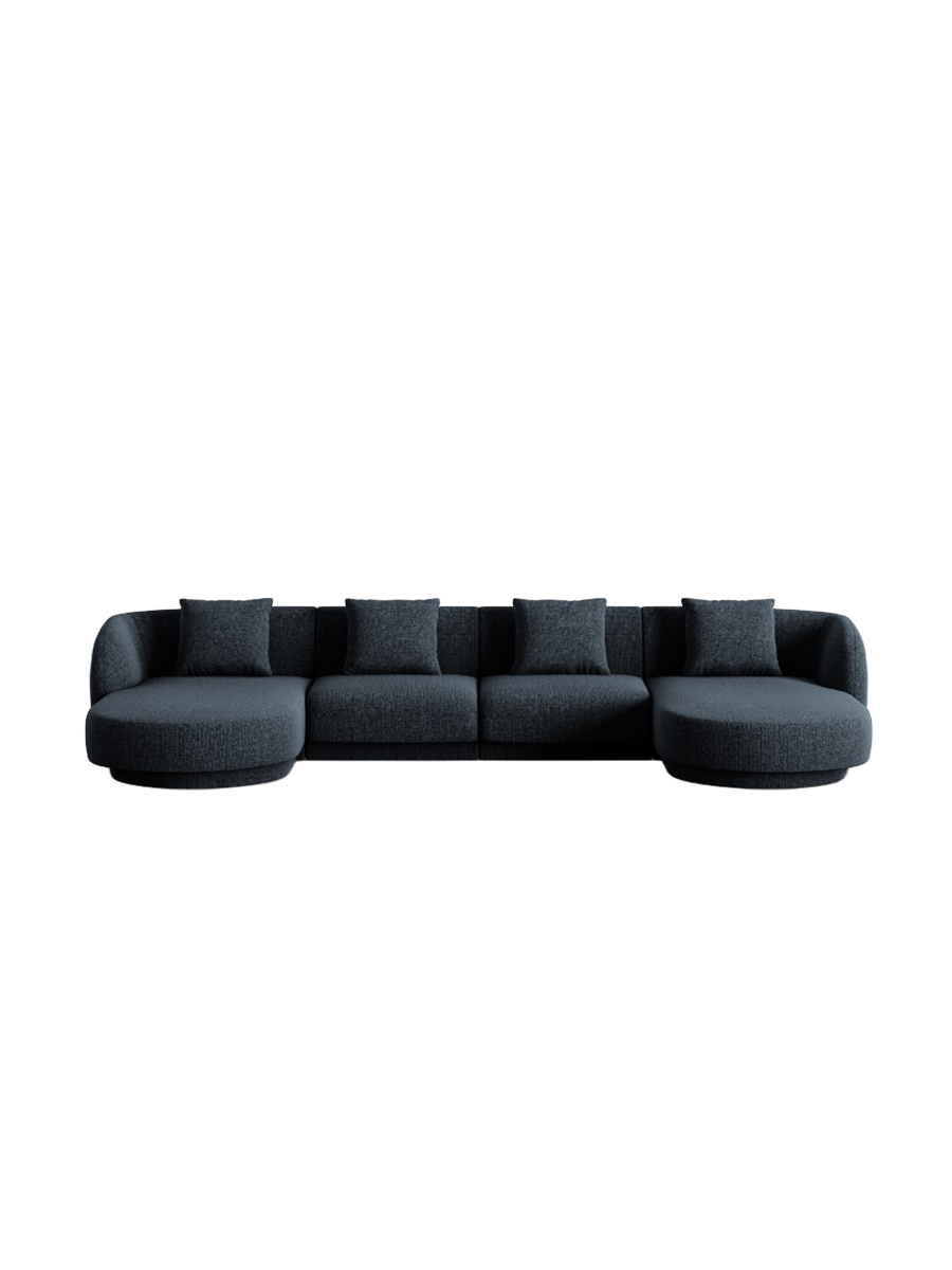 
5-Seater Designer Panoramic Sofa "Tulum" - Chenille Royal Blue