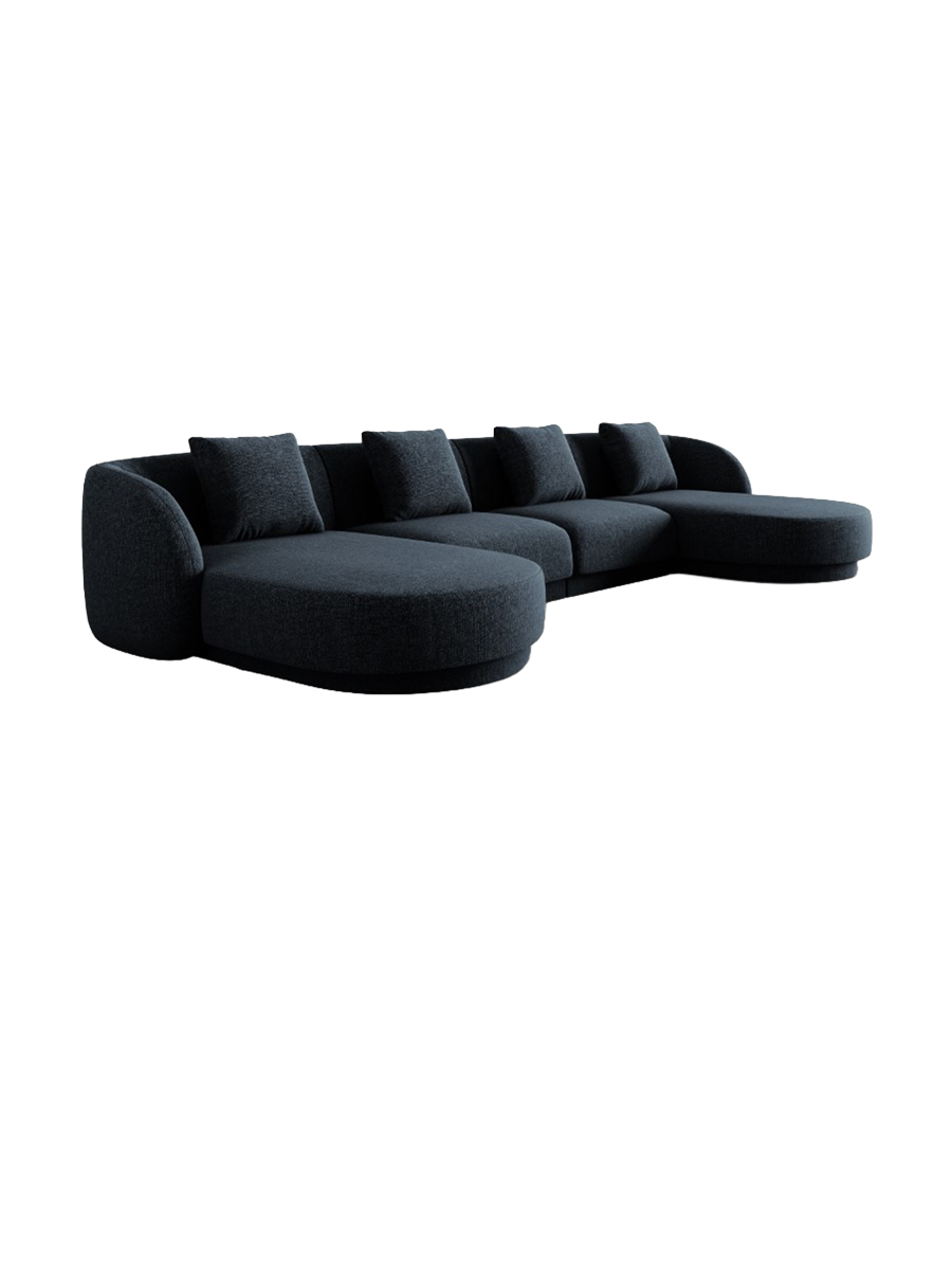 
5-Seater Designer Panoramic Sofa "Tulum" - Chenille Royal Blue