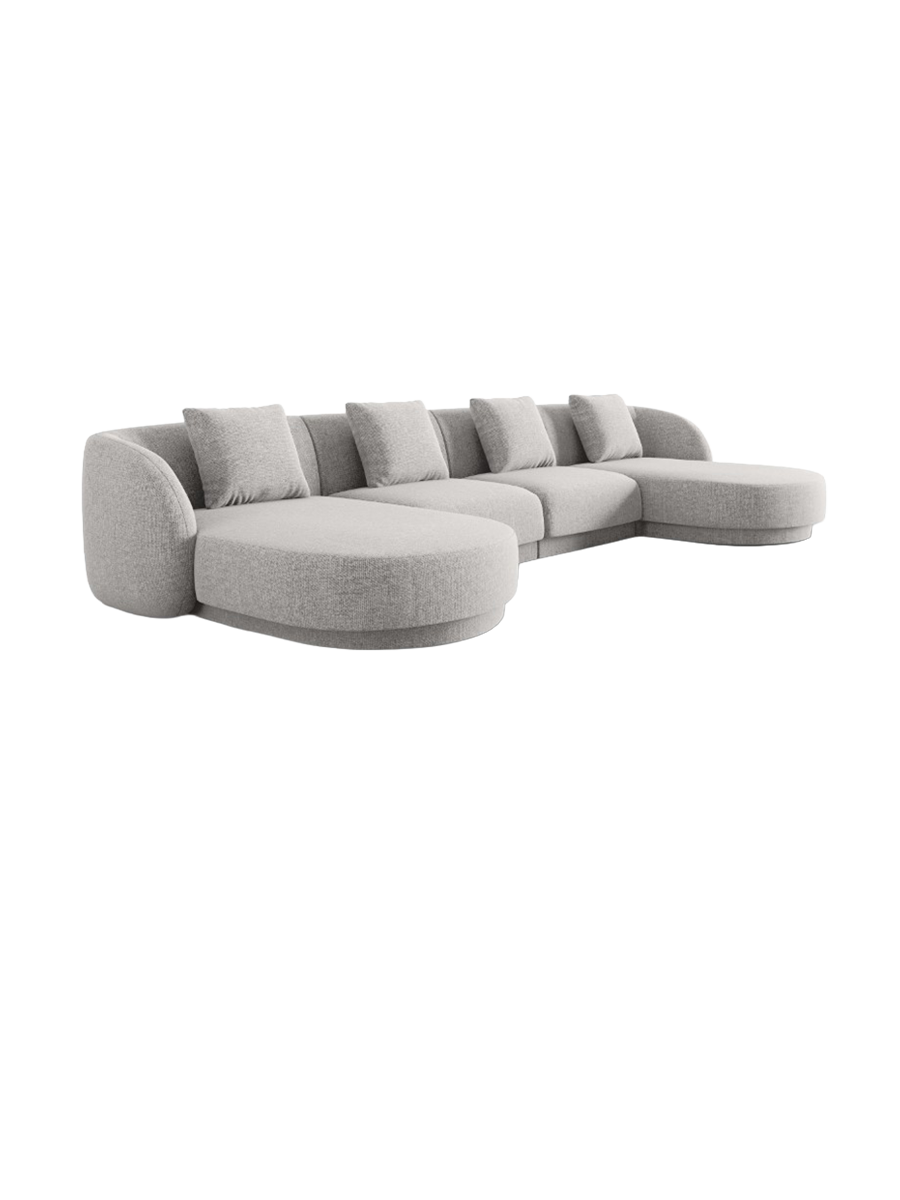 
5-Seater Designer Panoramic Sofa "Tulum" - Chenille Light Grey