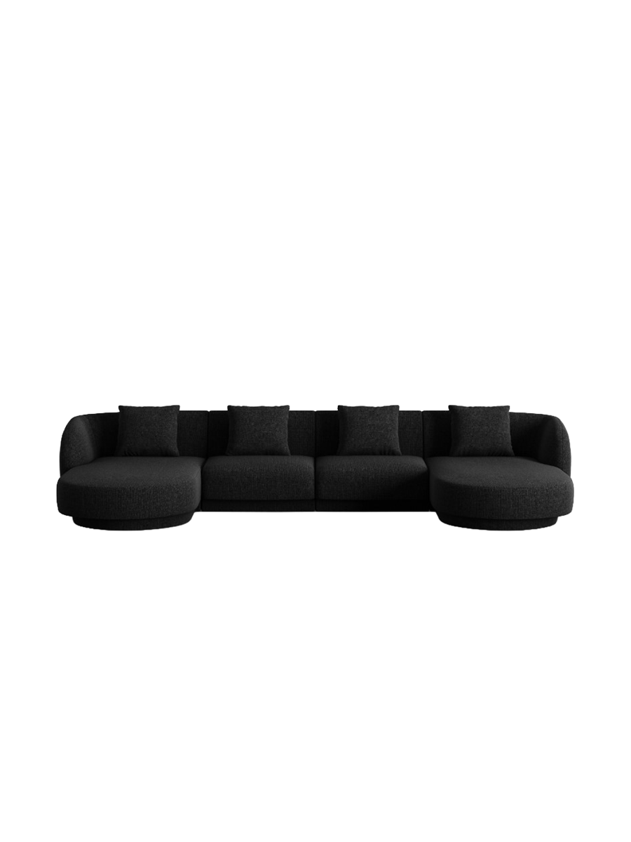 
5-Seater Designer Panoramic Sofa "Tulum" - Chenille Black