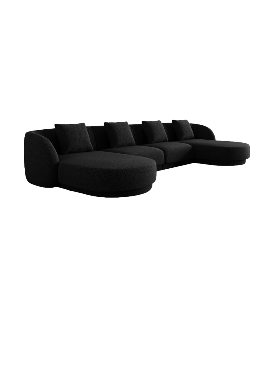 
5-Seater Designer Panoramic Sofa "Tulum" - Chenille Black