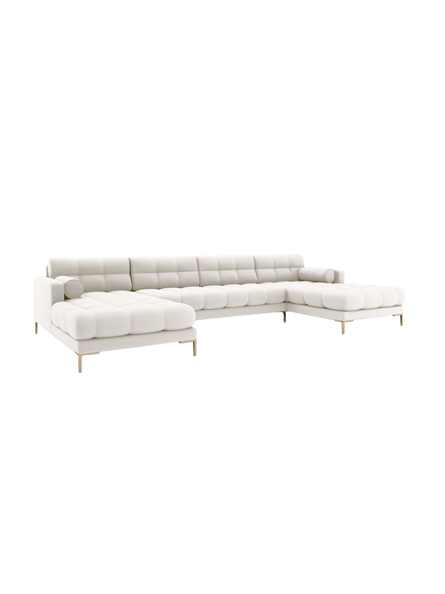 
7-Sitzer Design Panorama-Sofa „Bali“ - Strukturstoff Beige hell / Gold