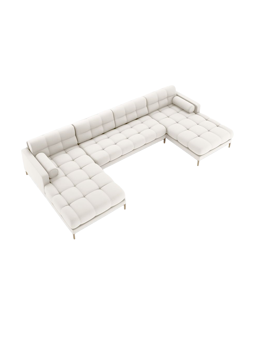 
7-Sitzer Design Panorama-Sofa „Bali“ - Strukturstoff Beige hell / Gold