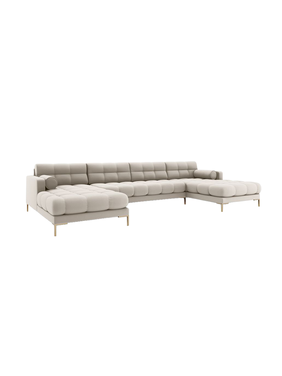 
7-Sitzer Design Panorama-Sofa „Bali“ - Strukturstoff Beige / Gold