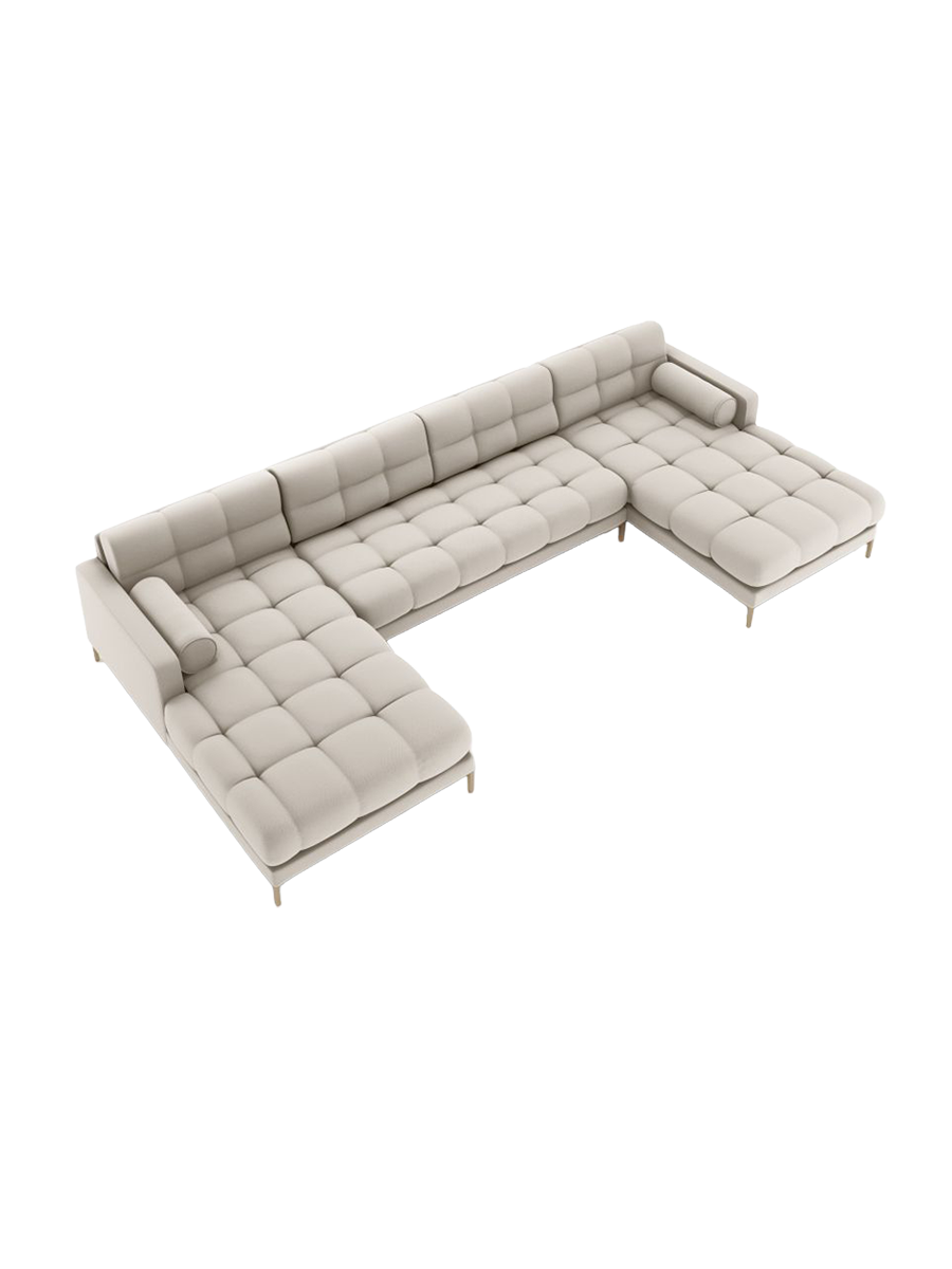 
7-Sitzer Design Panorama-Sofa „Bali“ - Strukturstoff Beige / Gold