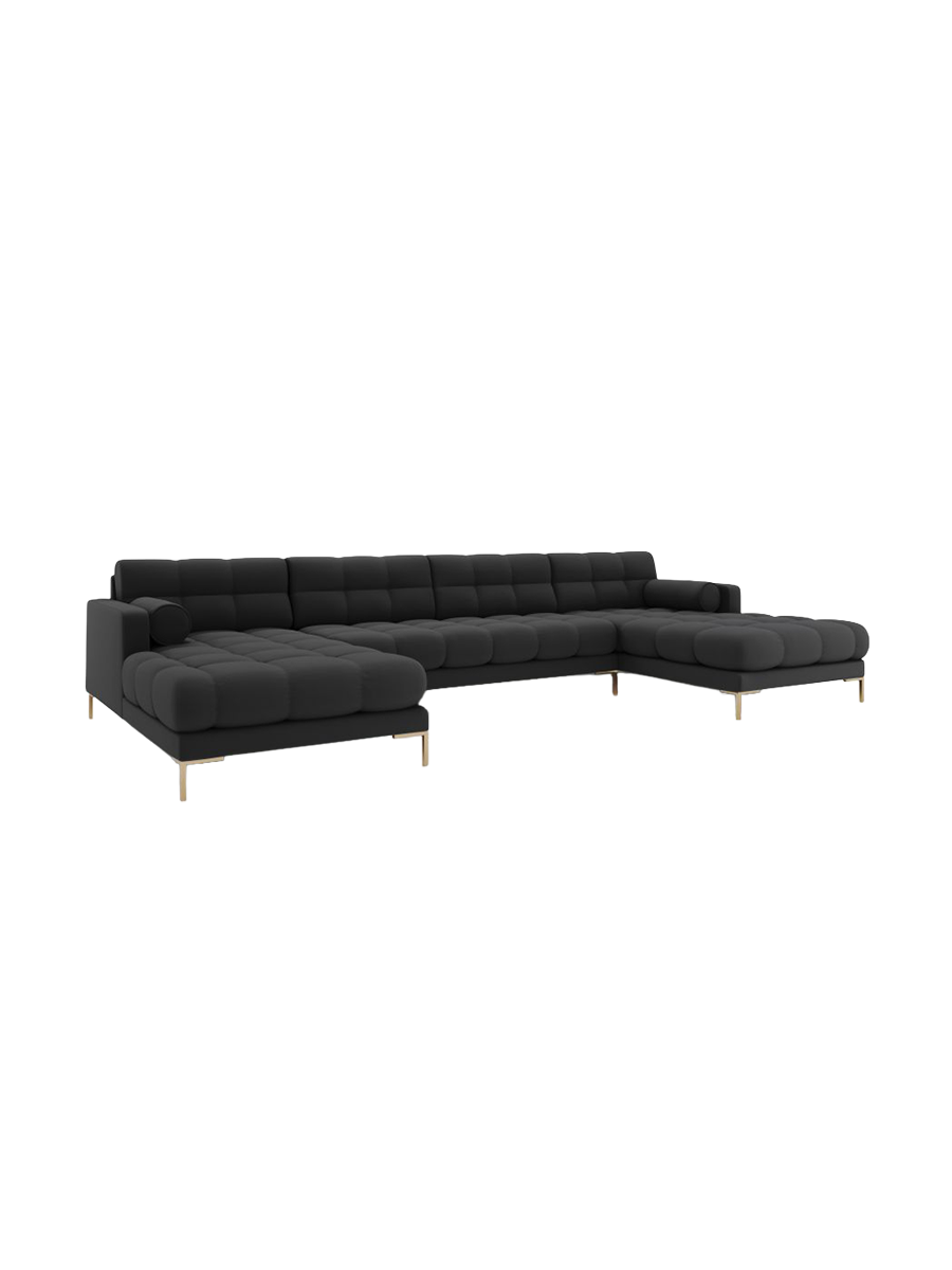 
7-Sitzer Design Panorama-Sofa „Bali“ - Strukturstoff Dunkelgrau / Gold