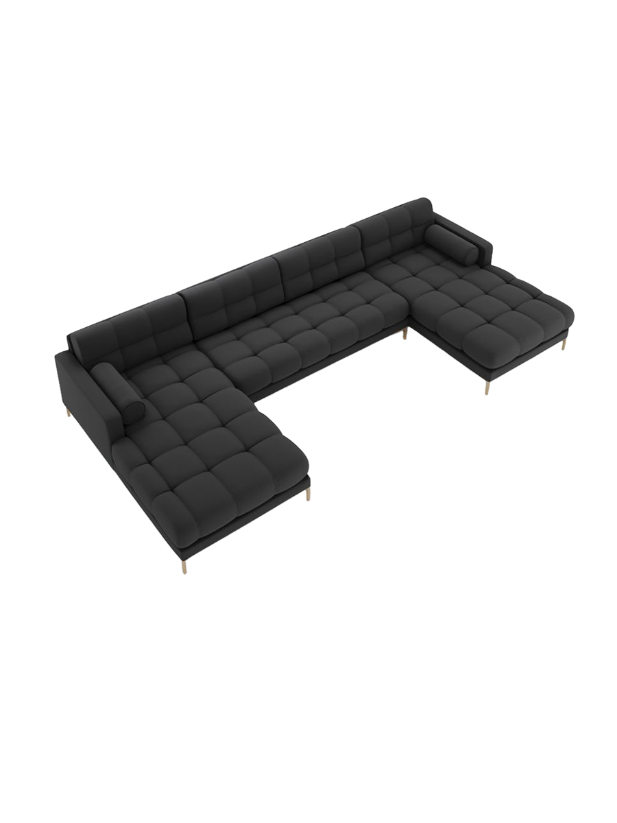 
7-Sitzer Design Panorama-Sofa „Bali“ - Strukturstoff Dunkelgrau / Gold
