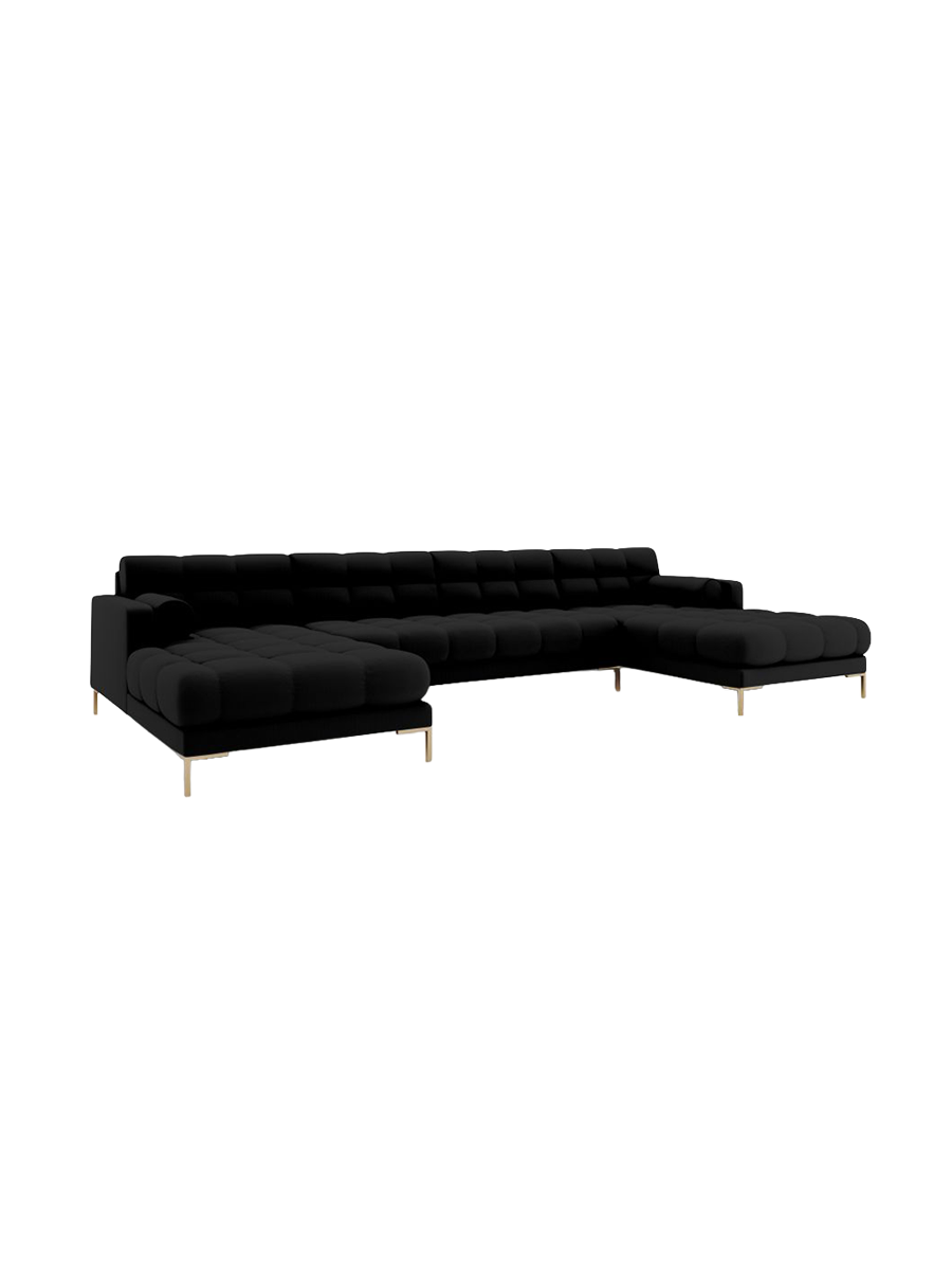 
7-Sitzer Design Panorama-Sofa „Bali“ - Strukturstoff Schwarz / Gold