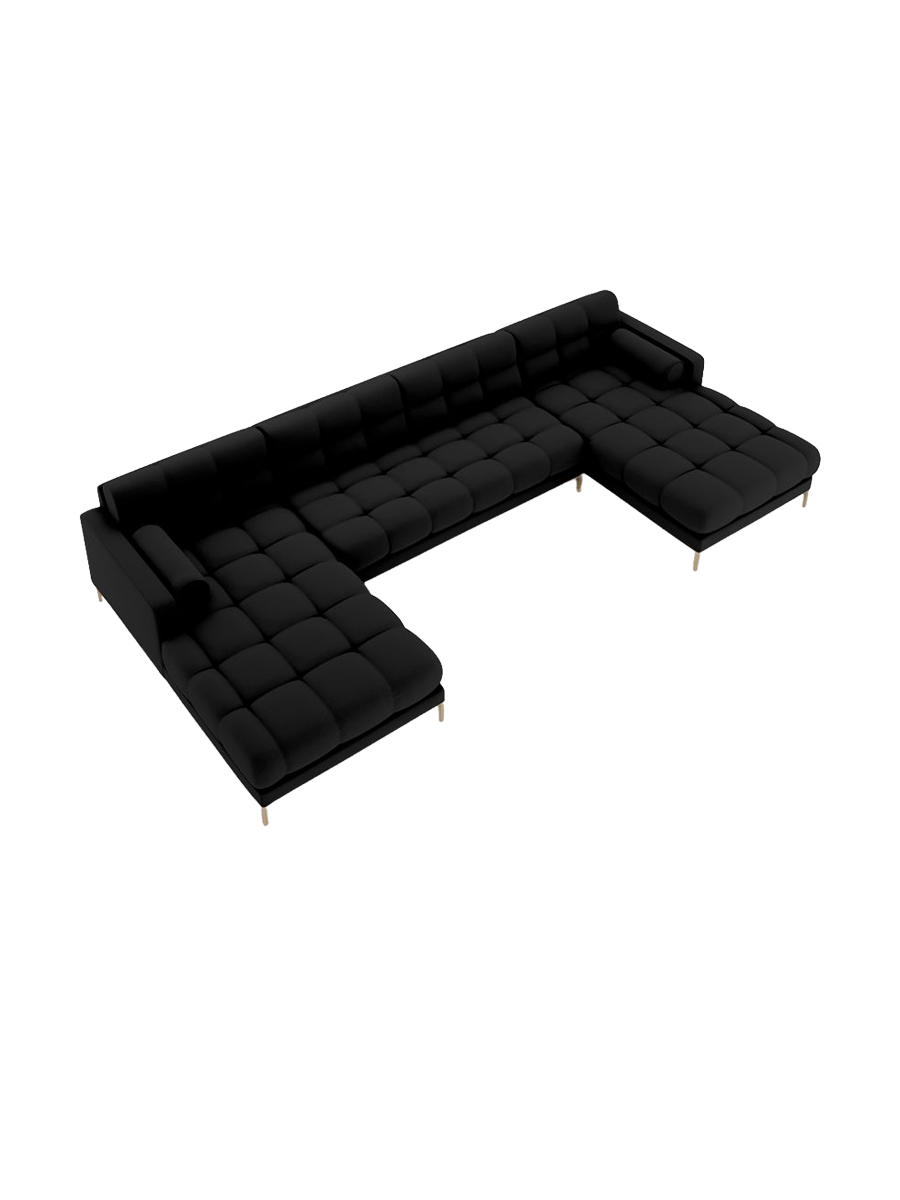 
7-Sitzer Design Panorama-Sofa „Bali“ - Strukturstoff Schwarz / Gold