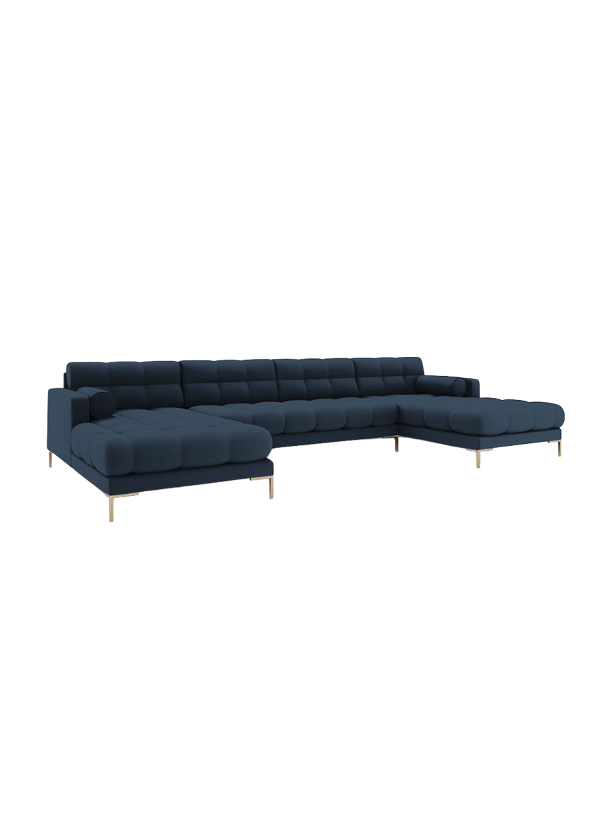 
7-Sitzer Design Panorama-Sofa „Bali“ - Strukturstoff Blau / Gold