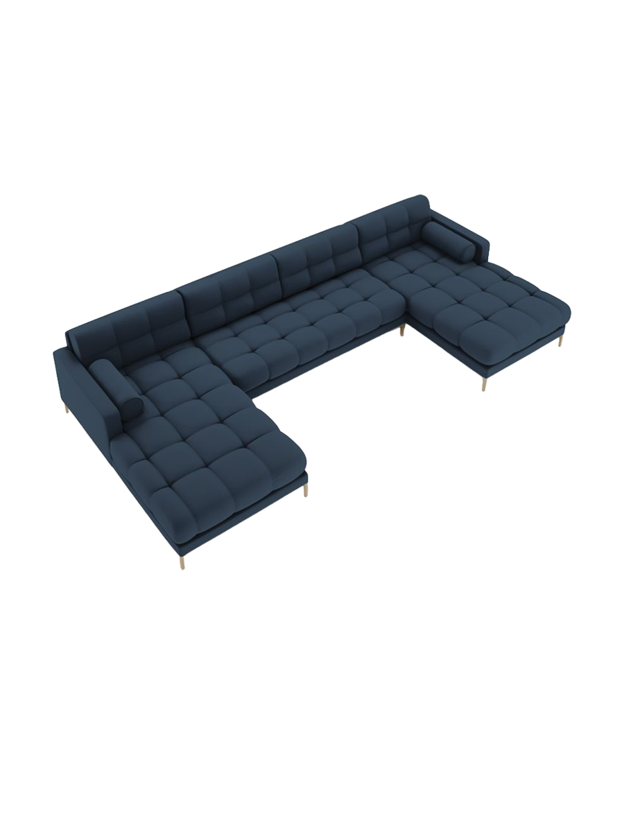 
7-Sitzer Design Panorama-Sofa „Bali“ - Strukturstoff Blau / Gold