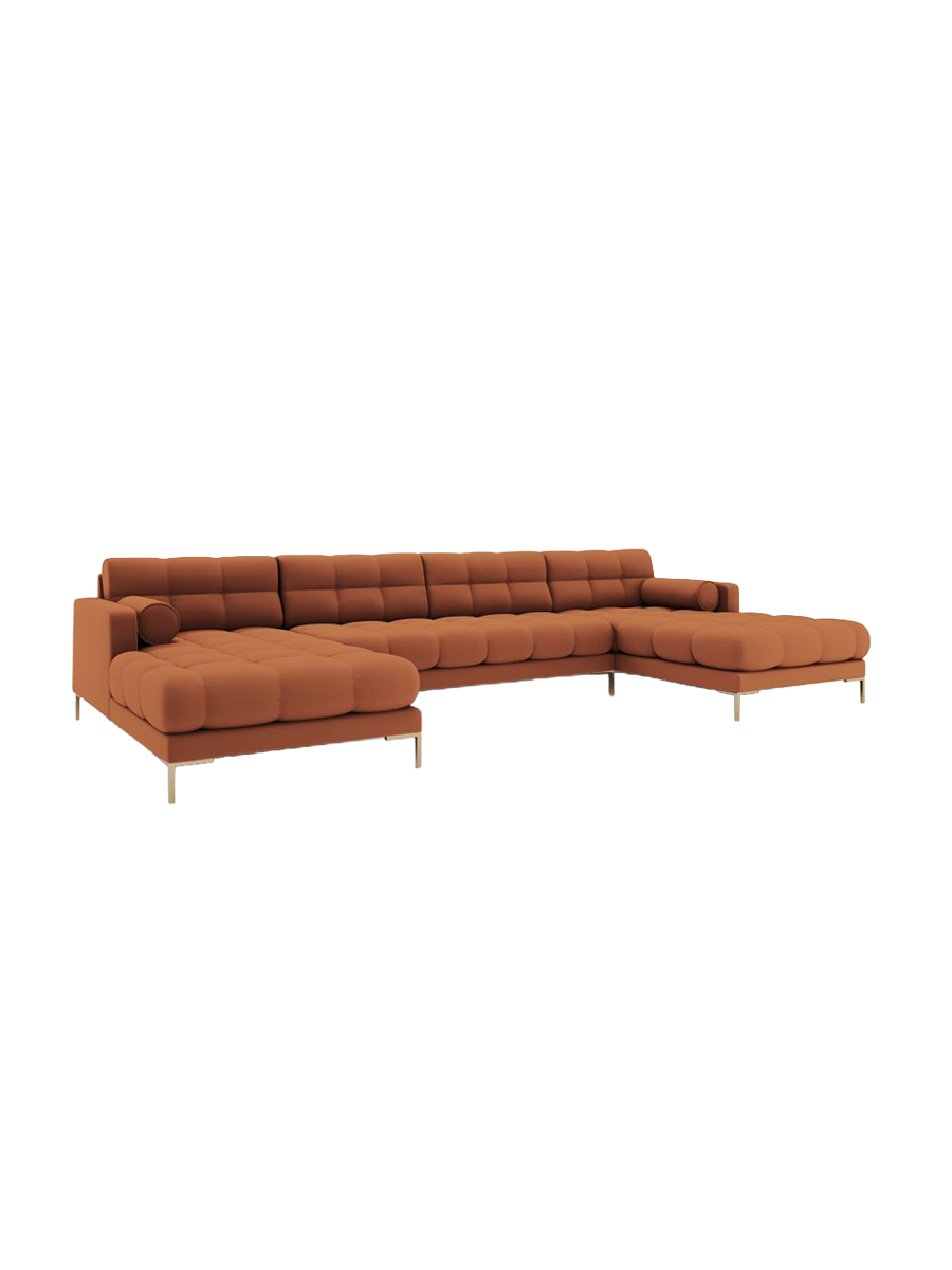 
7-Sitzer Design Panorama-Sofa „Bali“ - Strukturstoff Brick / Gold