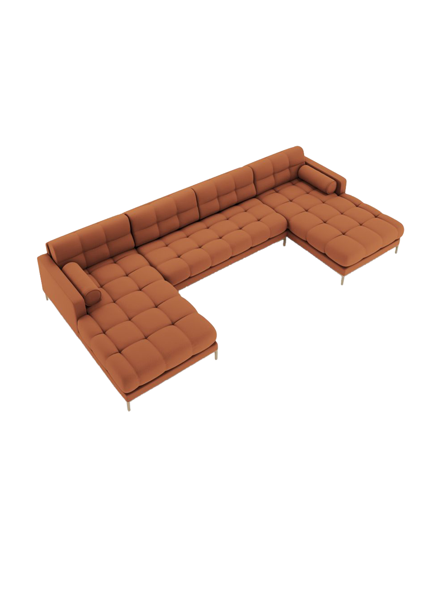 
7-Sitzer Design Panorama-Sofa „Bali“ - Strukturstoff Brick / Gold