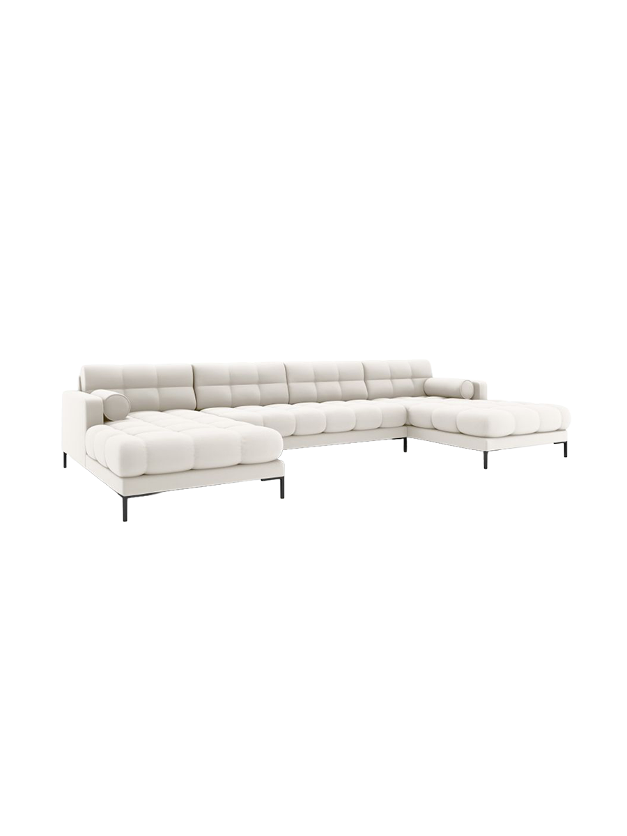 
7-Sitzer Design Panorama-Sofa „Bali“ - Strukturstoff Beige hell / Schwarz