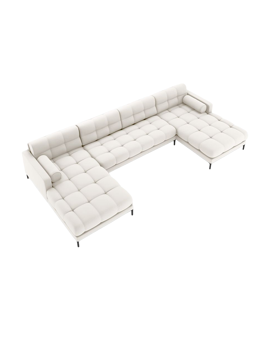 
7-Sitzer Design Panorama-Sofa „Bali“ - Strukturstoff Beige hell / Schwarz