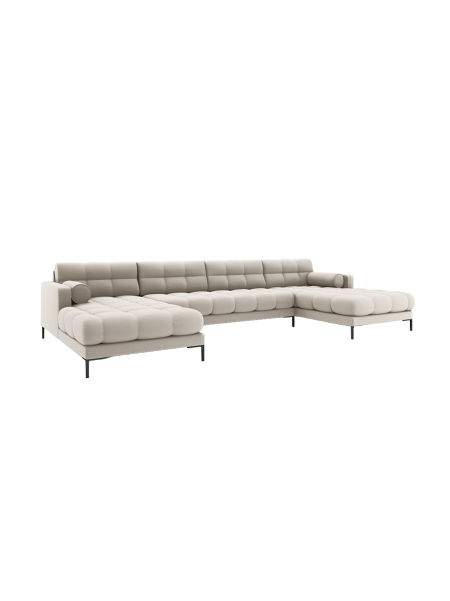 
7-Sitzer Design Panorama-Sofa „Bali“ - Strukturstoff Beige / Schwarz