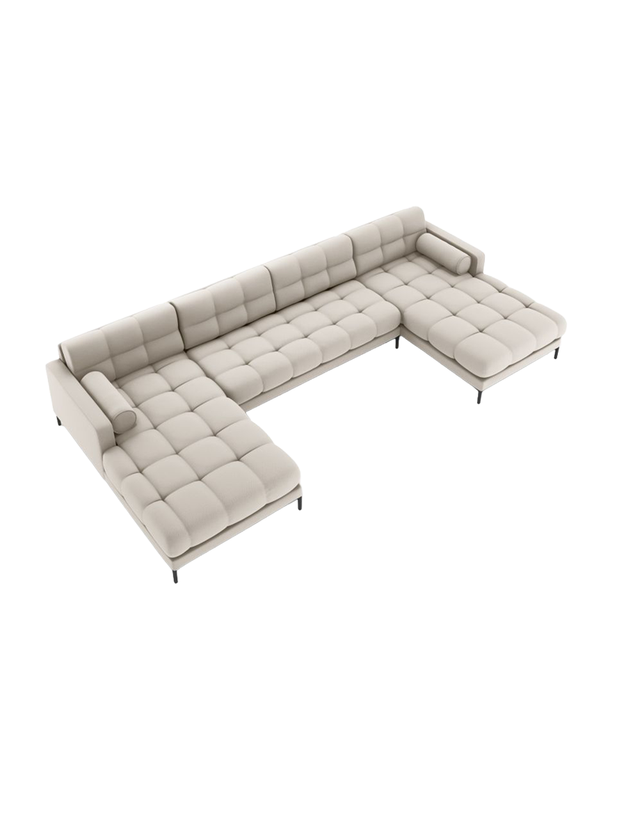 
7-Sitzer Design Panorama-Sofa „Bali“ - Strukturstoff Beige / Schwarz
