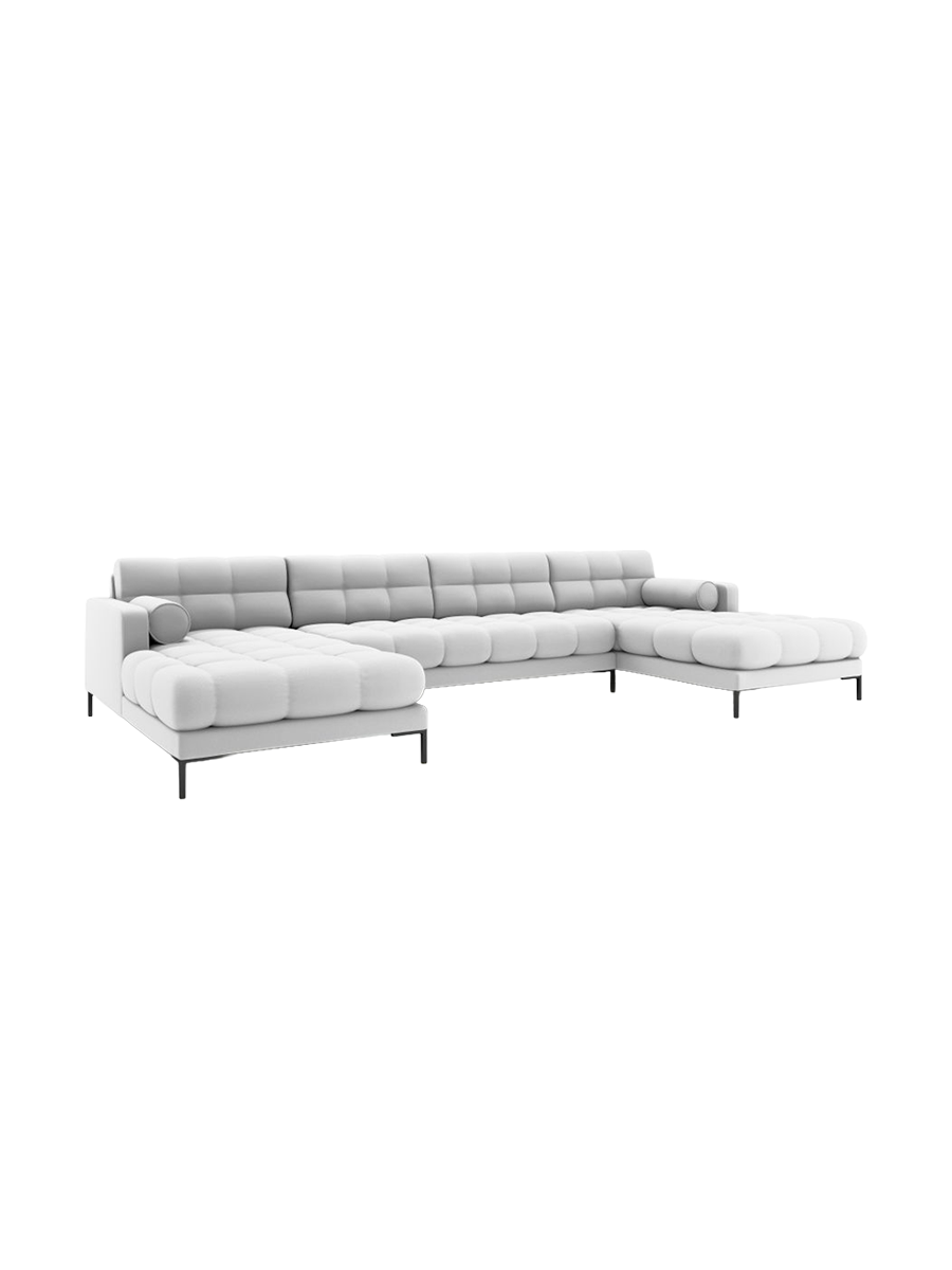 
7-Sitzer Design Panorama-Sofa „Bali“ - Strukturstoff Hellgrau / Schwarz