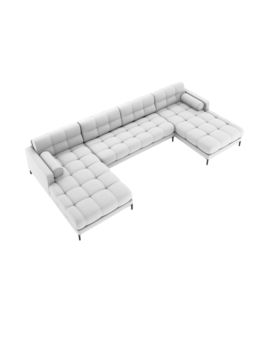 
7-Sitzer Design Panorama-Sofa „Bali“ - Strukturstoff Hellgrau / Schwarz