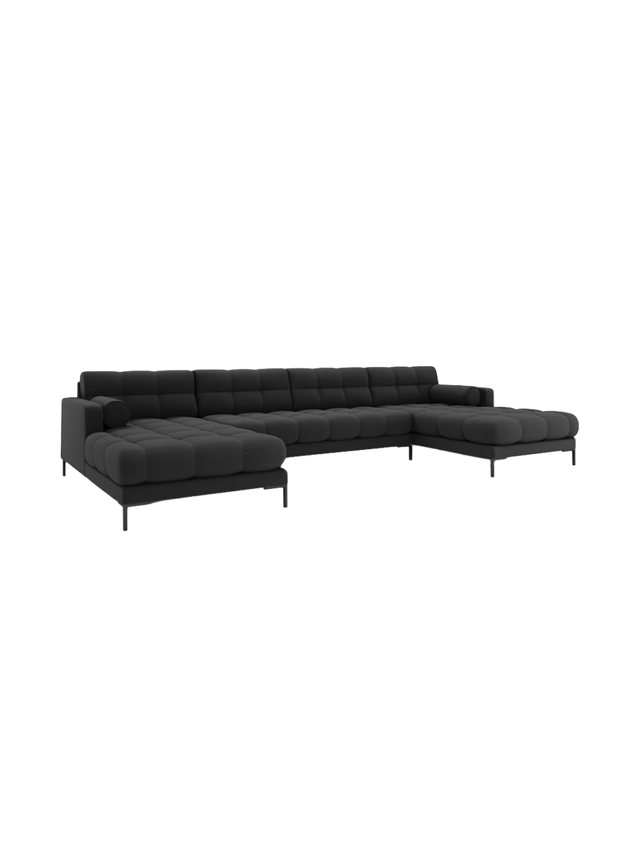 
7-Sitzer Design Panorama-Sofa „Bali“ - Strukturstoff Dunkelgrau / Schwarz