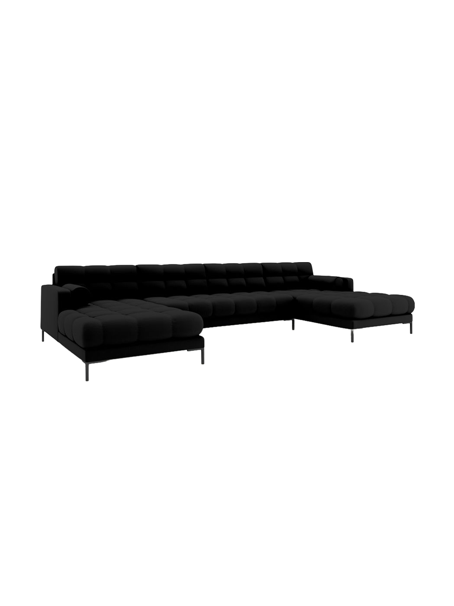 
7-Sitzer Design Panorama-Sofa „Bali“ - Strukturstoff Schwarz / Schwarz