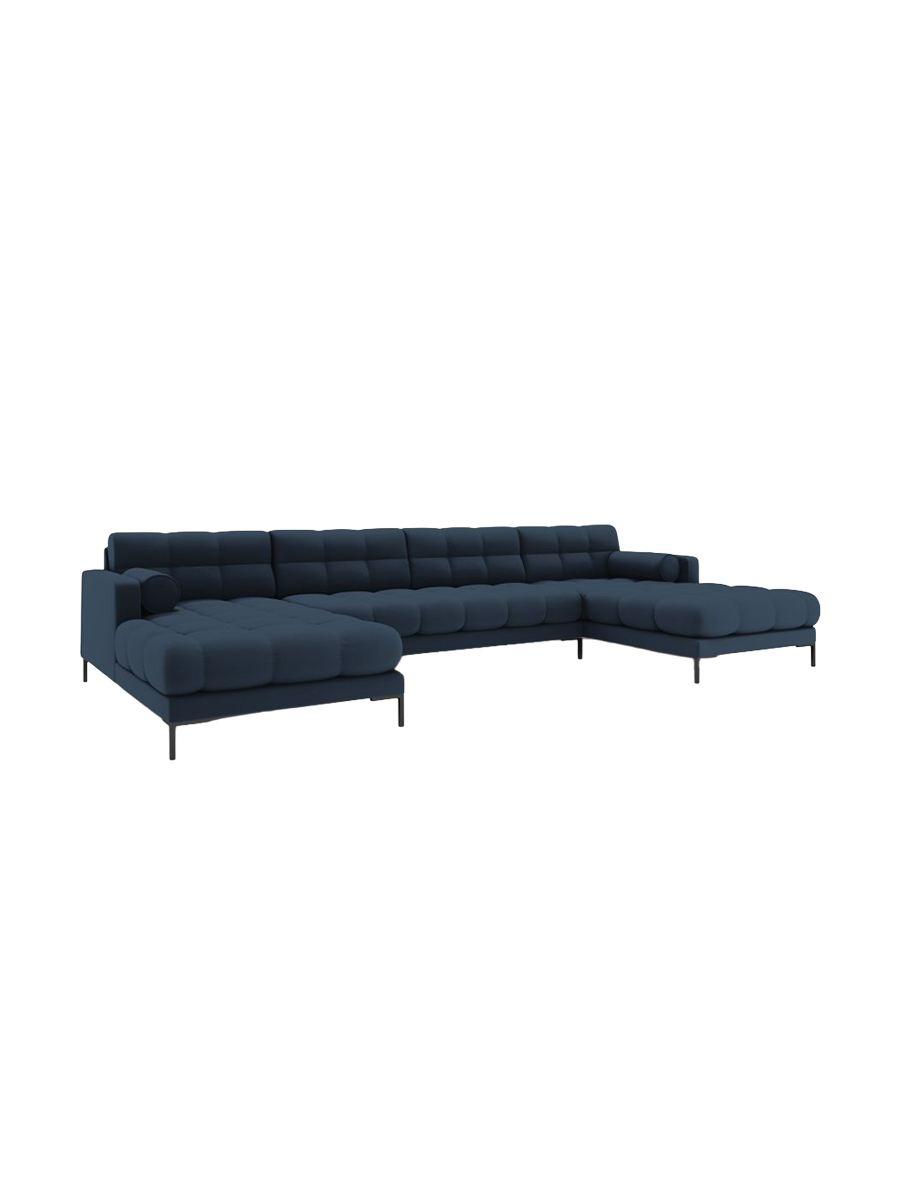 
7-Sitzer Design Panorama-Sofa „Bali“ - Strukturstoff Blau / Schwarz