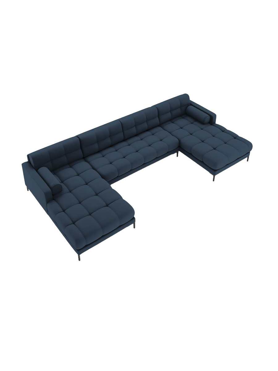 
7-Sitzer Design Panorama-Sofa „Bali“ - Strukturstoff Blau / Schwarz