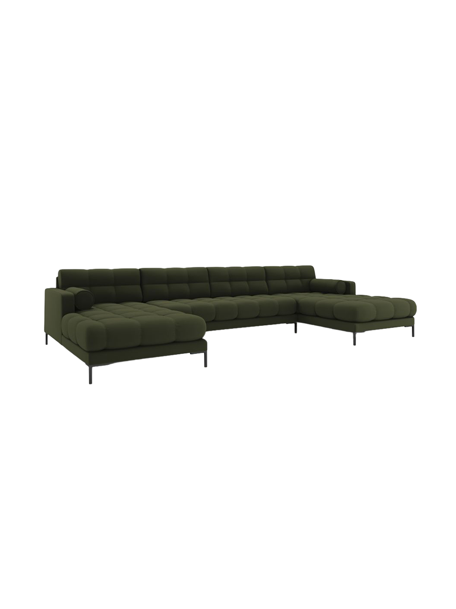 
7-Sitzer Design Panorama-Sofa „Bali“ - Strukturstoff Grün / Schwarz