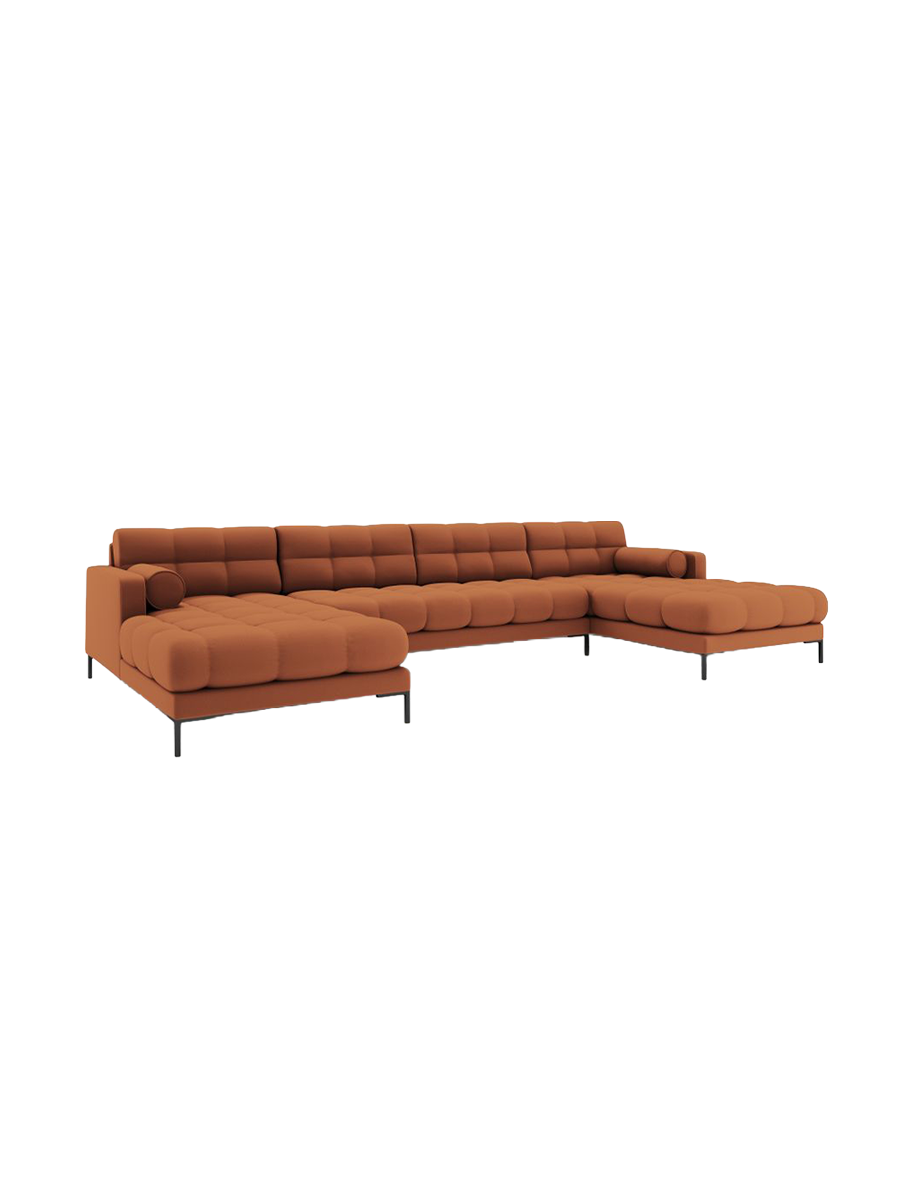 
7-Sitzer Design Panorama-Sofa „Bali“ - Strukturstoff Brick / Schwarz